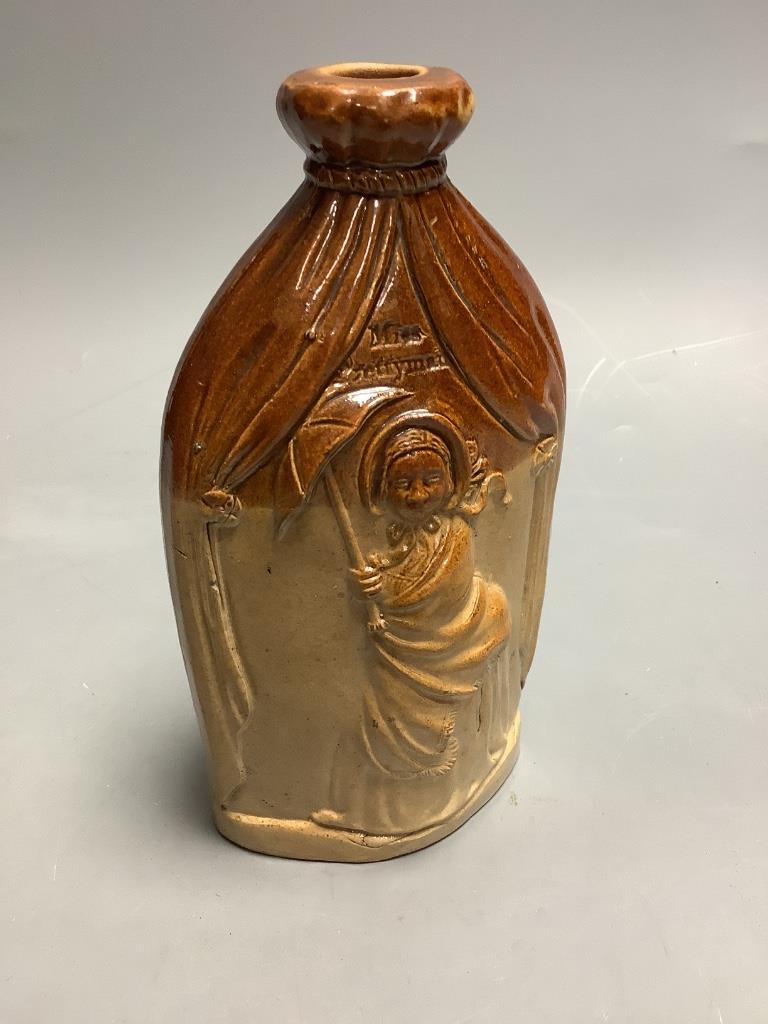 A Doulton Watts Lambeth Mr & Mrs Caudle pottery flask, height 18cm